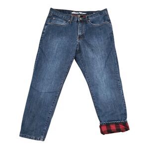 Eddie Bauer Flannel Lined Jeans Men's 34 x 30 Straight Fit Cotton Dark Blue Wash